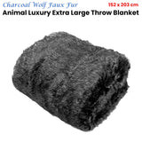 Charcoal Wolf Luxury Animal Faux Fur Extra Large Throw Blanket 152 x 203 cm - Front View