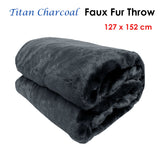 Titan Charcoal Faux Fur Throw Rug 127 x 152 cm - Front View