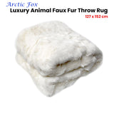 Radisson Arctic Fox Off White Luxury Animal Faux Fur Throw Rug 127 x 152 cm - Front View