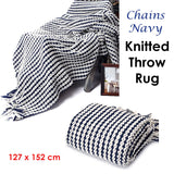 Chains Navy Knitted Throw Rug - Front View