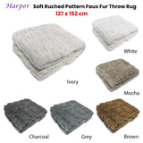 Harper Soft Ruched Pattern Faux Fur Throw Rug 127 x 152 cm Ivory - Front View