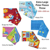 Assorted Extra Large Print Polar Fleece Throw Rug 150 x 200 cm Burgundy Floral - Side View