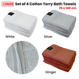 550GSM Set of 4 100% Cotton Terry Bath Towels 70 x 140 cm White - Front View