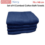 500GSM Set of 4 Combed Cotton Bath Towels Navy 70 x 140 cm