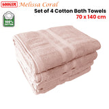 600GSM Set of 4 Melissa 100% Cotton Bath Towels Coral 70 x 140 cm - Front View