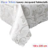 Deco White Luxury Jacquard Tablecloth 150 x 220 cm - Front View