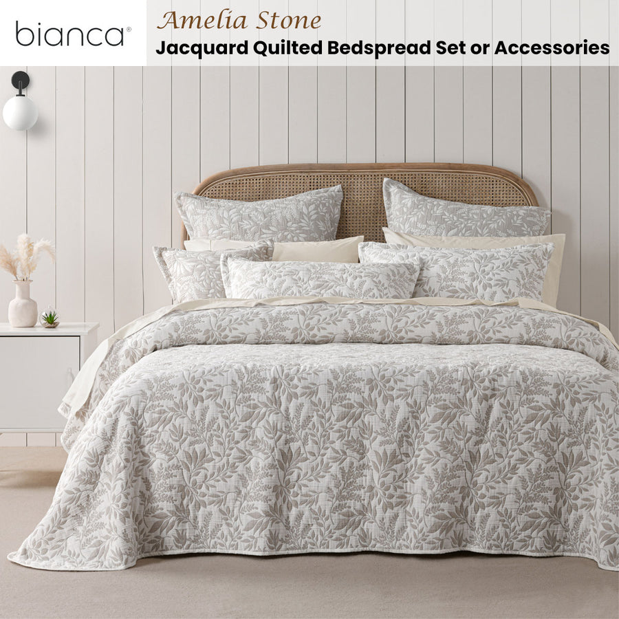 Bianca Ameila Stone Jacquard Quilted Foliage Bedspread Set Queen, image 2