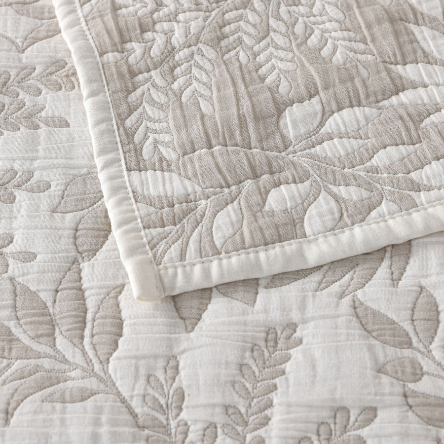 Bianca Ameila Stone Jacquard Quilted Foliage Bedspread Set Queen, image 5