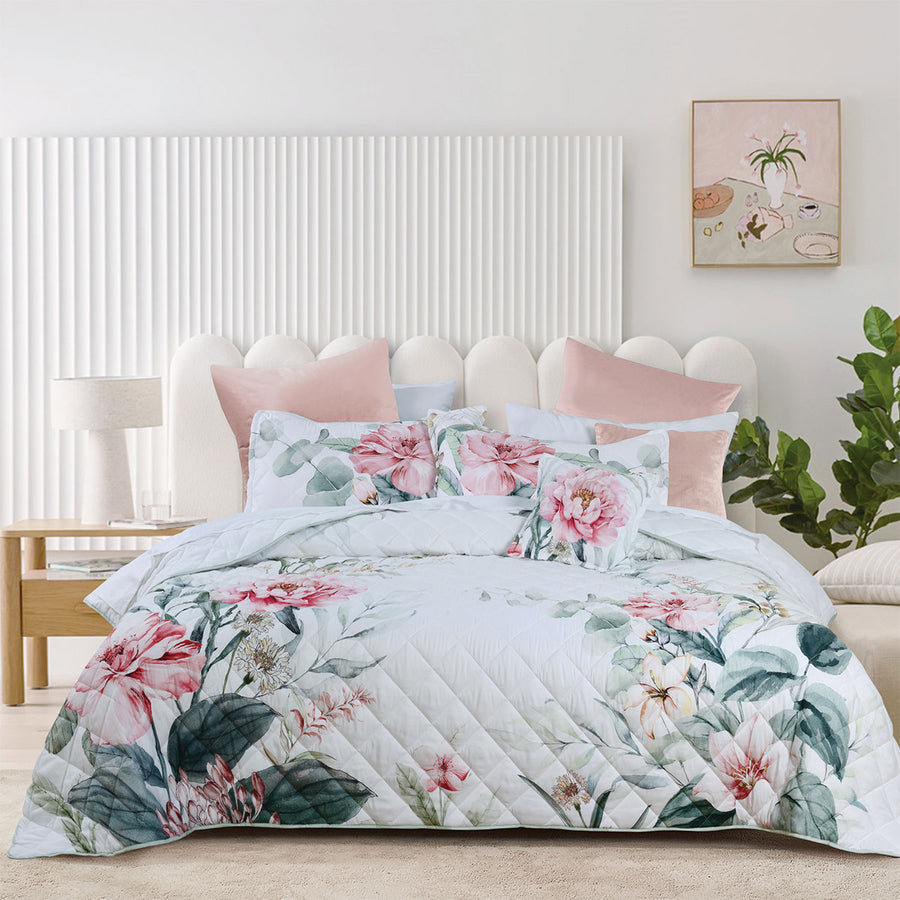 Bianca Coleraine White Floral Printed Bedspread Set Queen