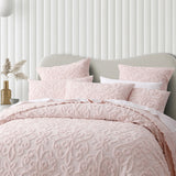 Bianca Ella Blush Cotton Chenille Floral Bedspread Set Queen - Side View