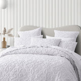 Bianca Ella White Cotton Chenille Floral Bedspread Set Single - Side View