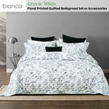 Bianca Gracie White Floral Printed Quilted Bedspread Set Queen - Front View