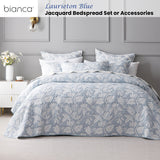 Bianca Laurieton Blue Jacquard Botanical Bedspread Set King - Front View