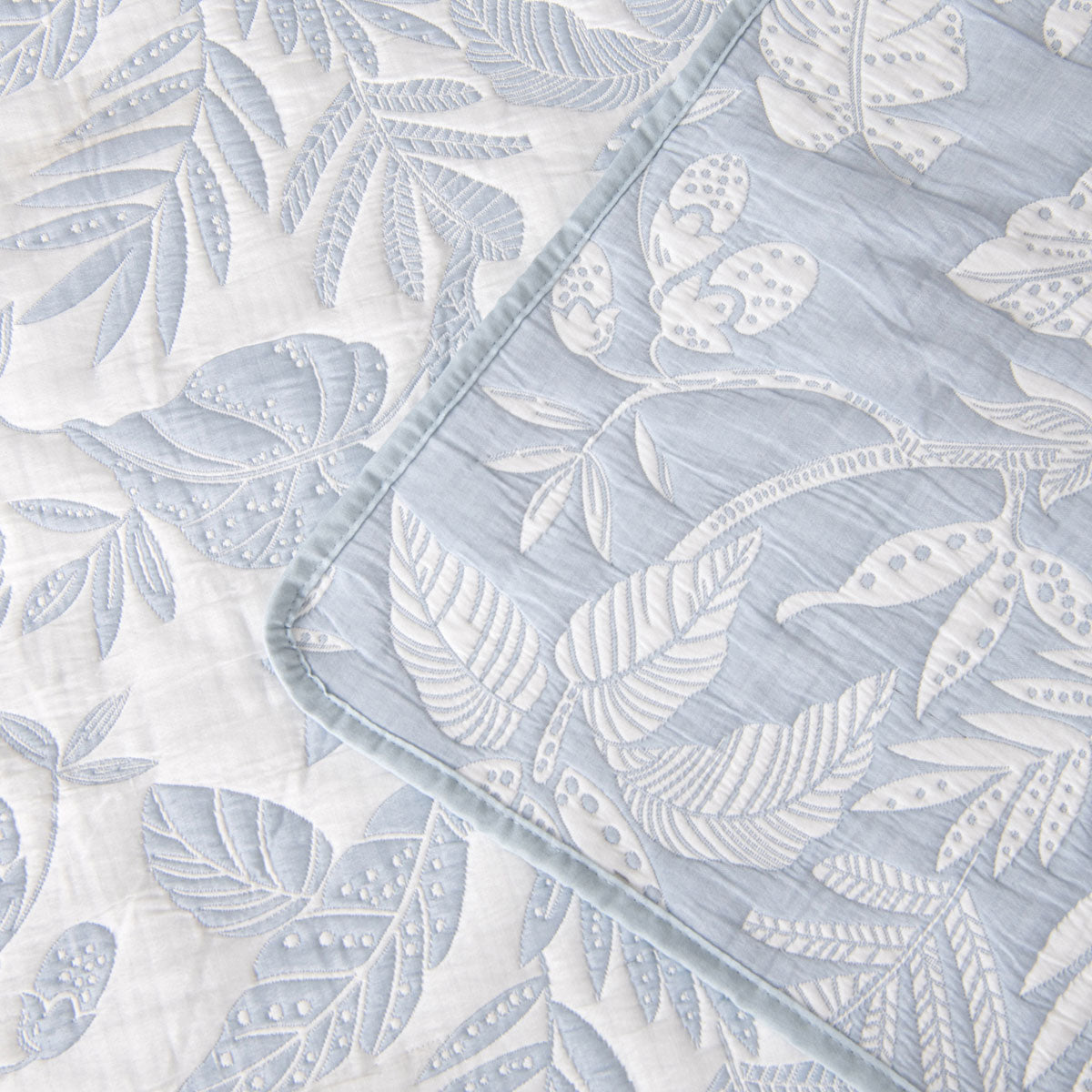 Bianca Laurieton Blue Jacquard Botanical Bedspread Set Single