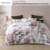 Bianca Lorna White Floral Printed Quilted Bedspread Set Queen - Front View