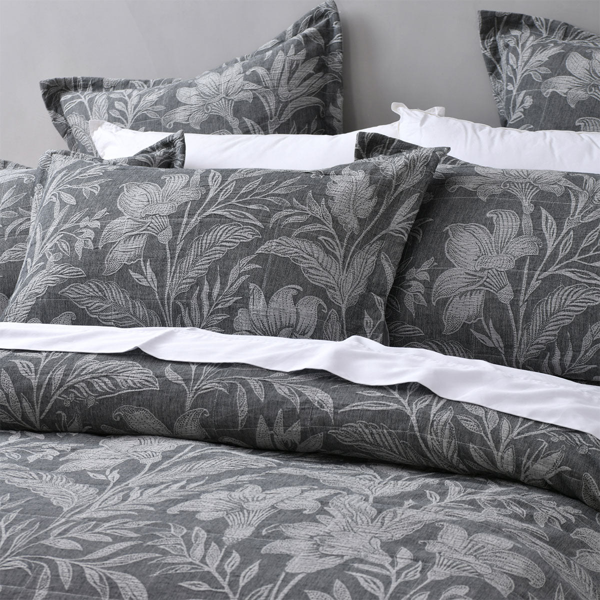 Bianca Maidstone Grey Floral Jacquard Bedspread Set King