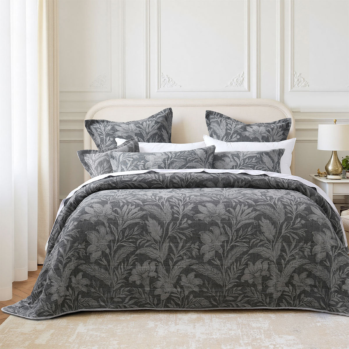 Bianca Maidstone Grey Floral Jacquard Bedspread Set Queen