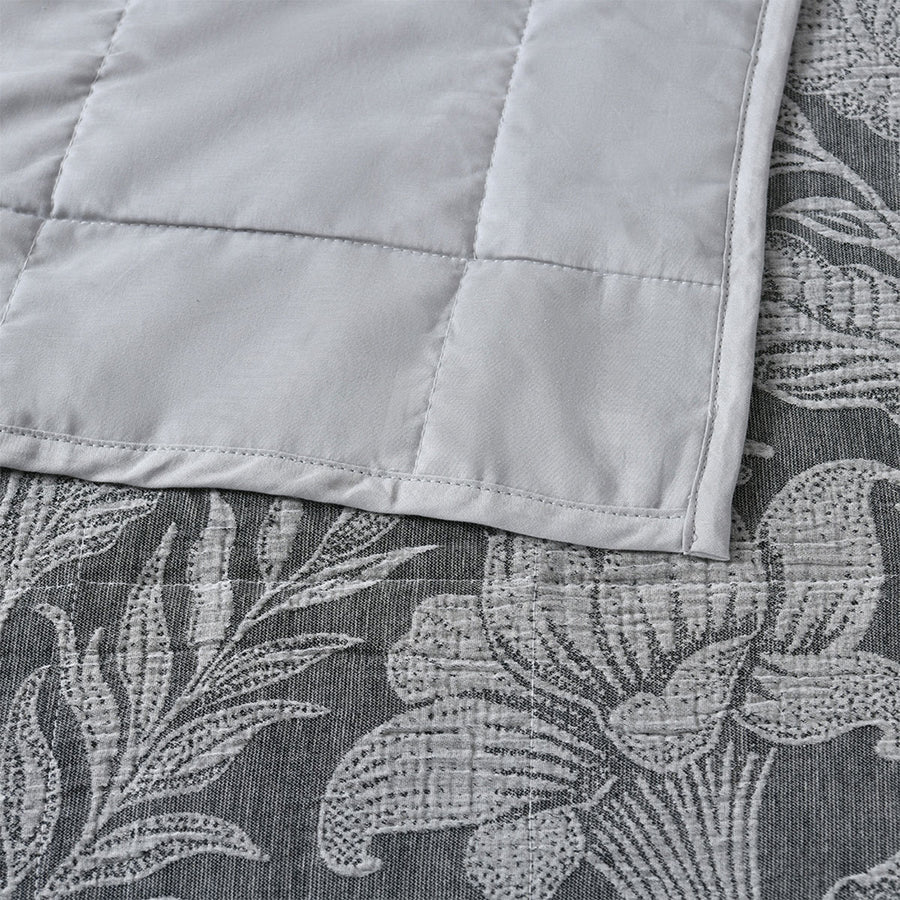Bianca Maidstone Grey Floral Jacquard Bedspread Set Super King