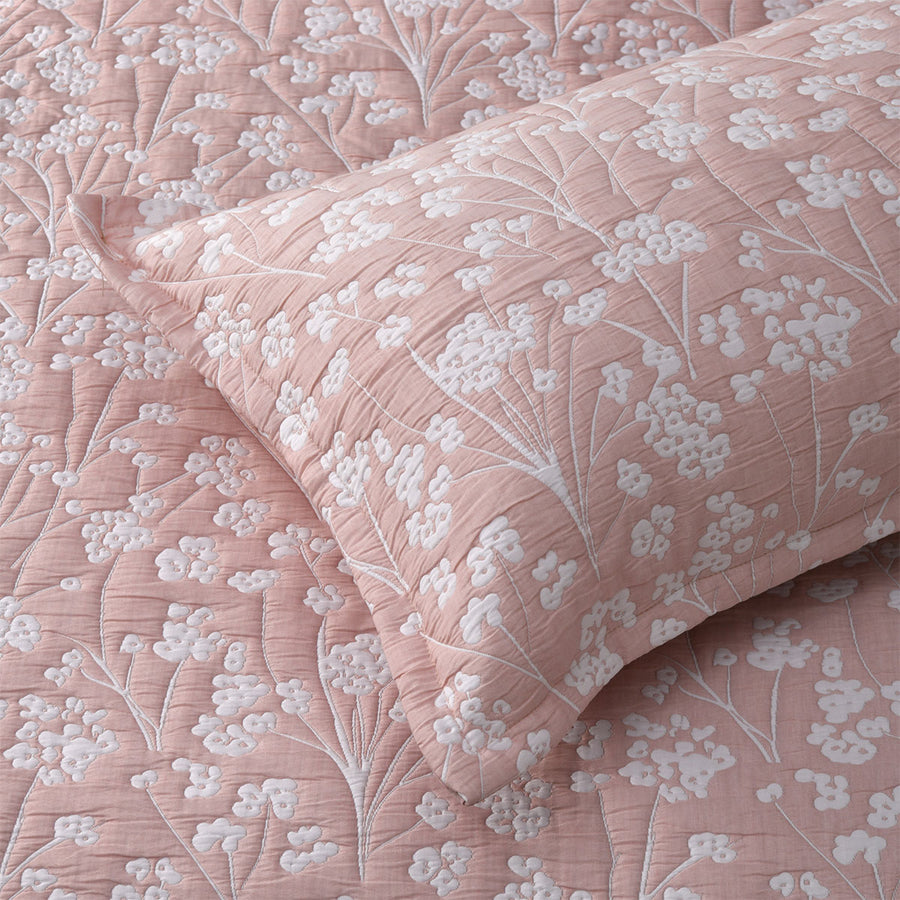 Bianca Myra Blush Floral Jacquard Bedspread Set Double