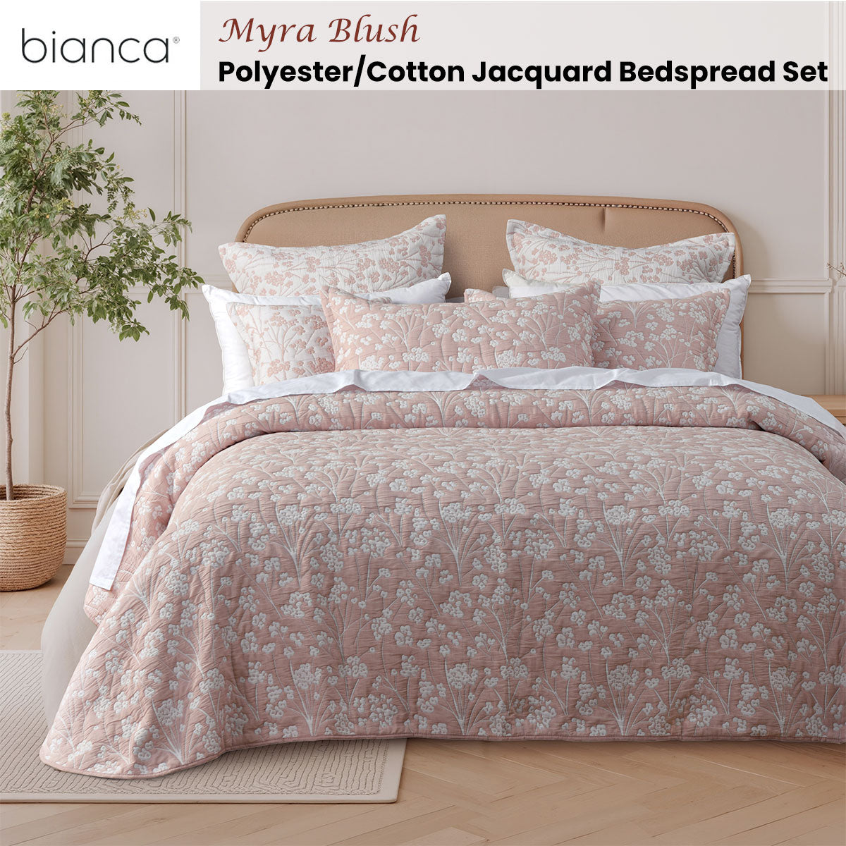 Bianca Myra Blush Floral Jacquard Bedspread Set King Single