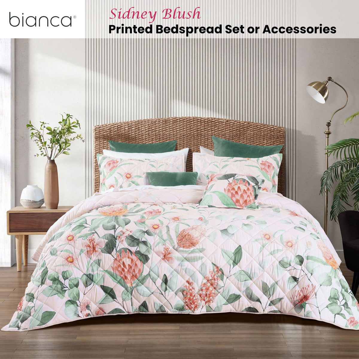 Bianca Sidney Blush Printed Floral Bedspread Set King Single