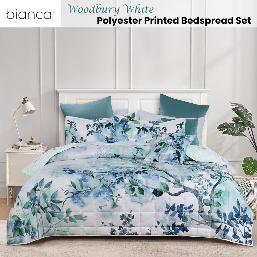 Bianca Woodbury White Botanical Printed Bedspread Set Queen