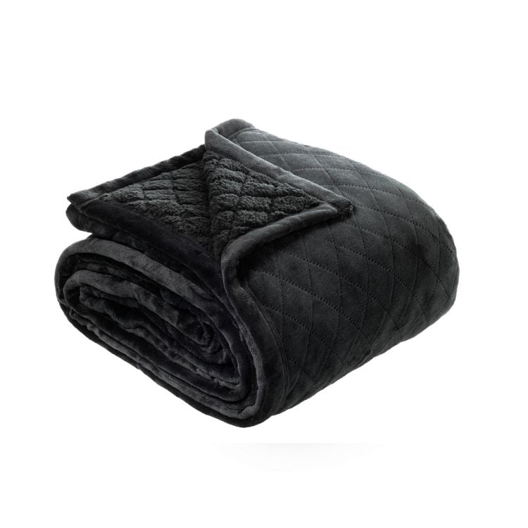Bianca Mansfield Velvet Sherpa Blanket - Charcoal, Queen/King Size
