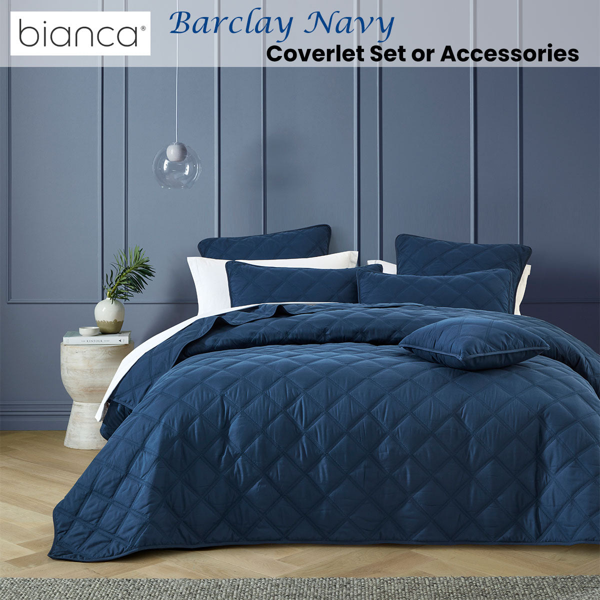 Bianca Barclay Quilted Navy Coverlet Set for Queen/King Size