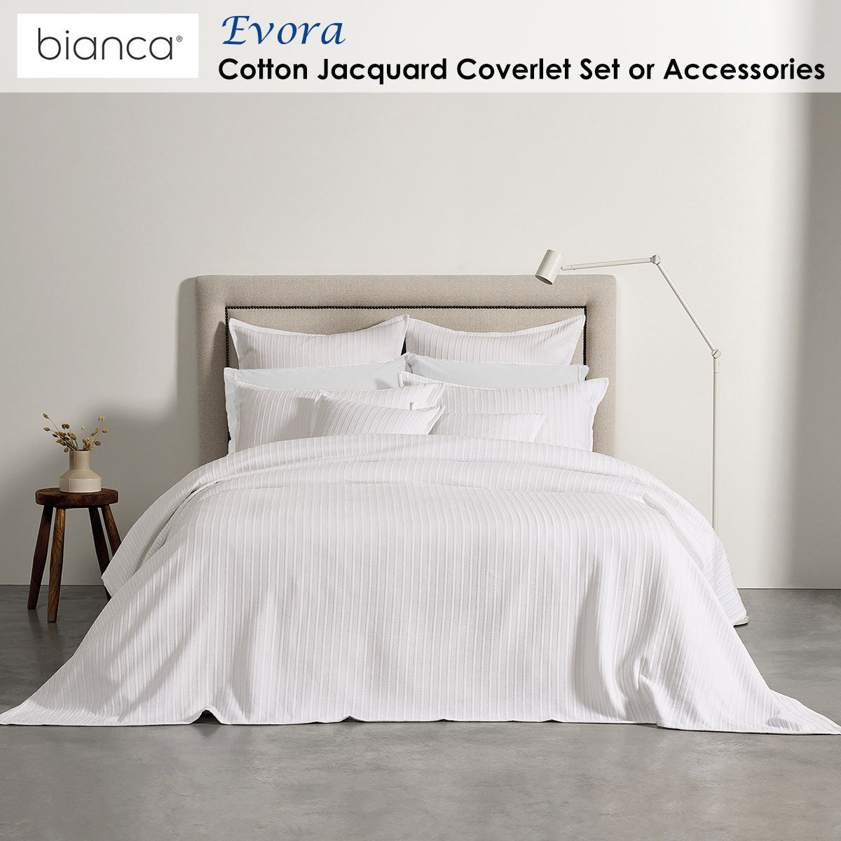 Evora Luxe White Cotton Jacquard Coverlet Set for Queen/King Beds