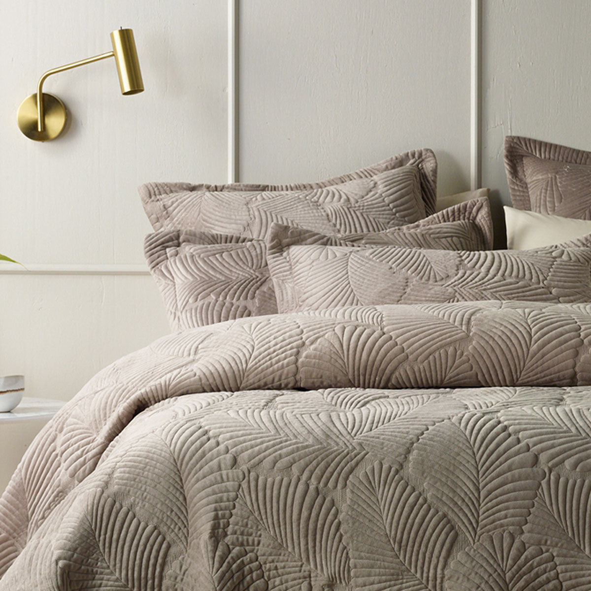 Kairo Taupe Luxury Velvet Coverlet Set - Super King Size