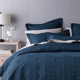 Bianca Kazimir Navy Polyester Coverlet Set Super King - Side View