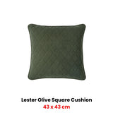Bianca Lester Olive Velvet Square Filled Cushion 43 x 43cm - Front View
