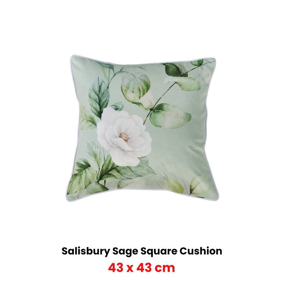 Bianca Salisbury Sage Velvet Square Filled Cushion 43 x 43cm