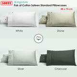 Bianca Pair of 500TC Cotton Sateen Standard Pillowcases Silver - Front View
