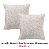 Bianca Pair of Ameila Stone European Pillowcases 65 x 65cm - Front View
