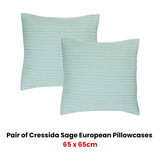 Bianca Pair of Cressida Sage European Pillowcases 65 x 65cm - Front View