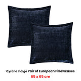 Bianca Pair of Cyrano Indigo European Pillowcases 65 x 65cm - Front View