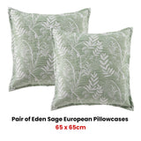 Bianca Pair of Eden Sage European Pillowcases - Front View
