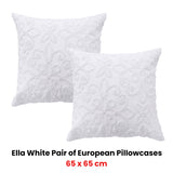Bianca Pair of Ella White European Pillowcases 65 x 65cm - Front View
