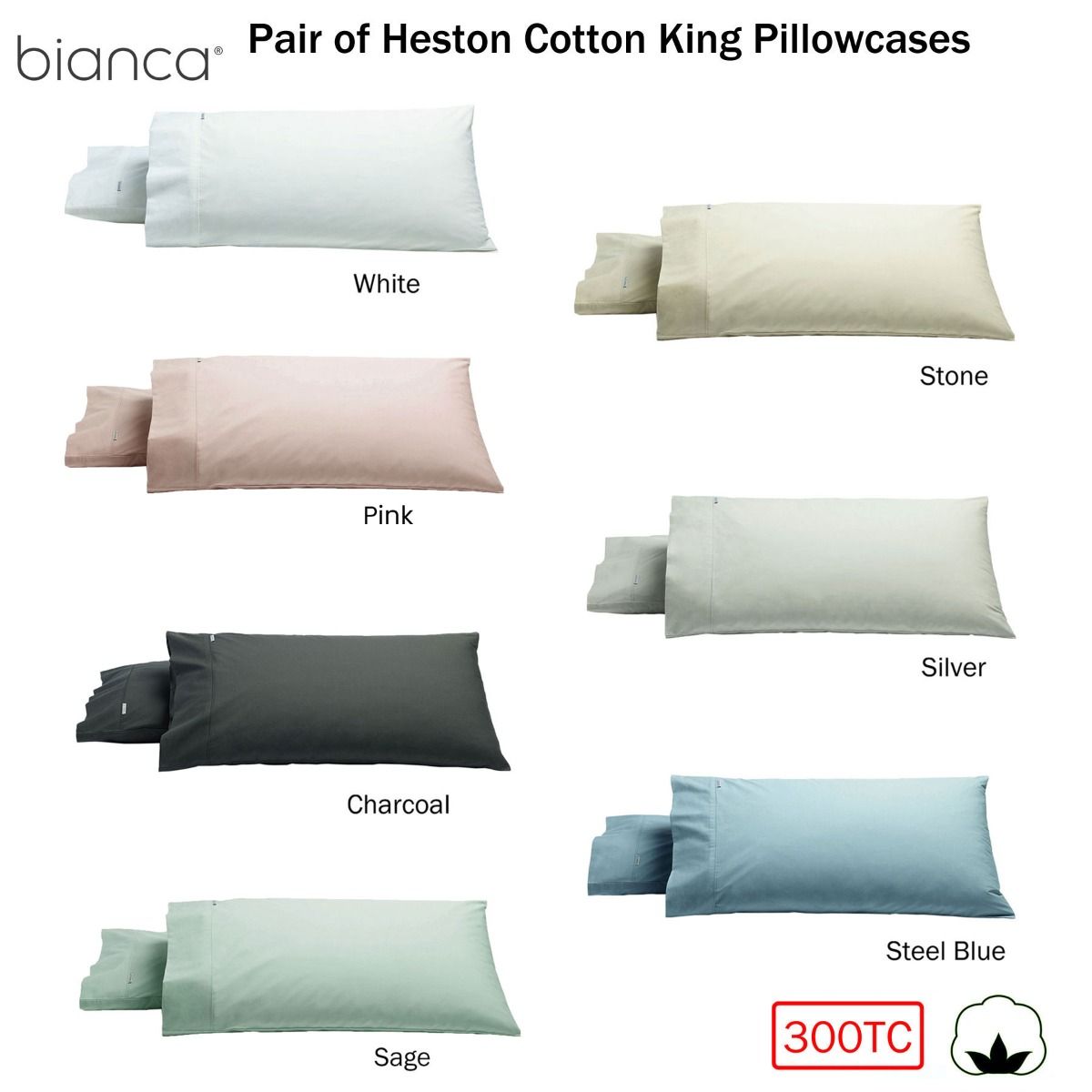 Bianca Pair of Heston Cotton Percale King Pillowcases Charcoal