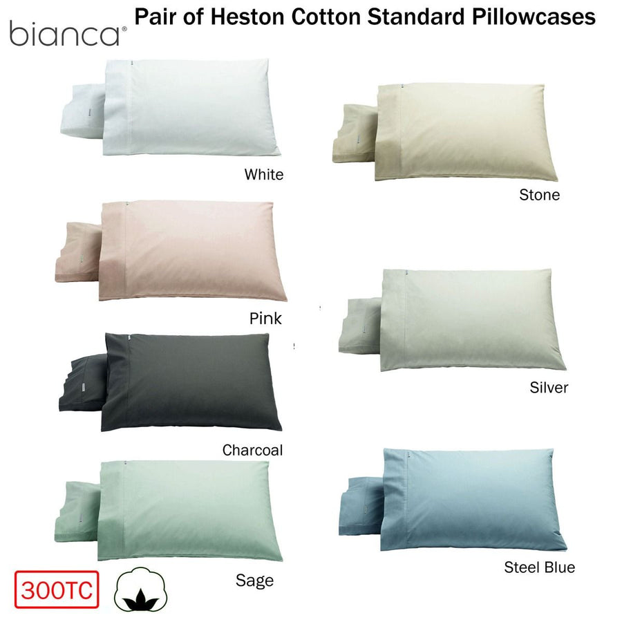 Bianca Pair of Heston Cotton Percale Standard Pillowcases Charcoal