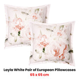 Bianca Pair of Layla White European Pillowcases 65 x 65cm - Front View