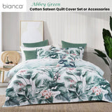 Bianca Abbey Green Cotton Sateen Tropical Floral Quilt Cover Set Queen - Front View