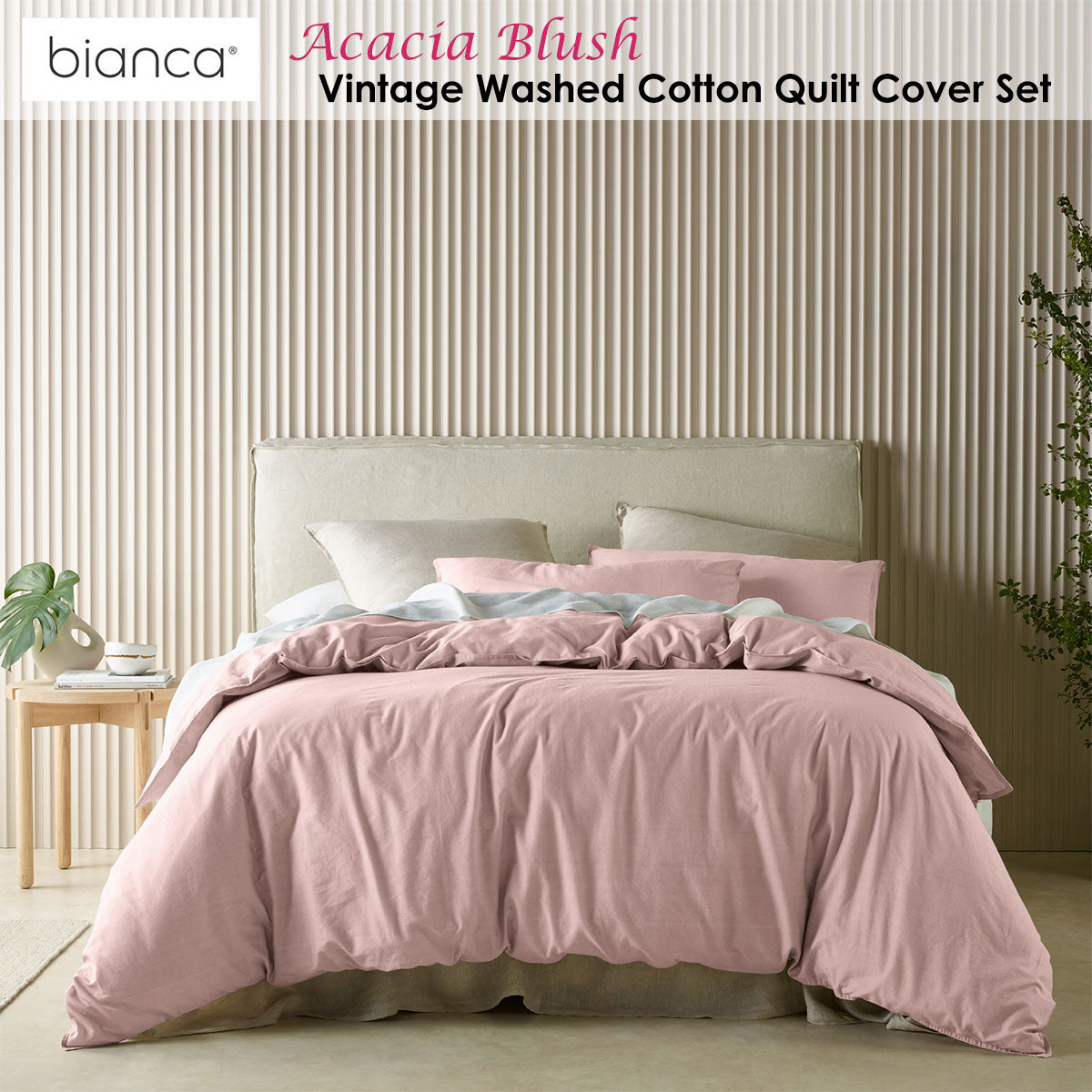 Blush Vintage Washed Cotton Quilt Cover Set by Bianca - Queen Size