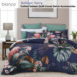 Bianca Balwyn Navy Cotton Sateen Botanical Quilt Cover Set Queen - Front View