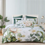 Bianca Helensvale White Floral Cotton Sateen Quilt Cover Set Queen