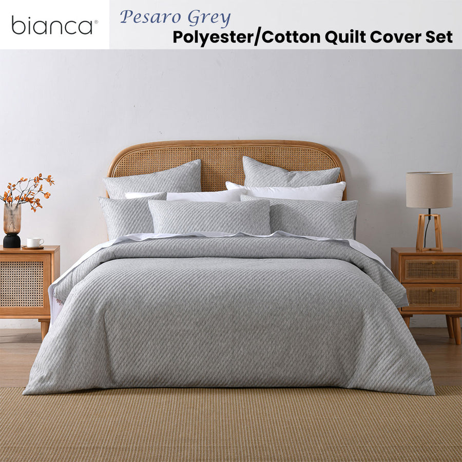 Bianca Pesaro Grey Polyester Cotton Quilt Cover Set Queen