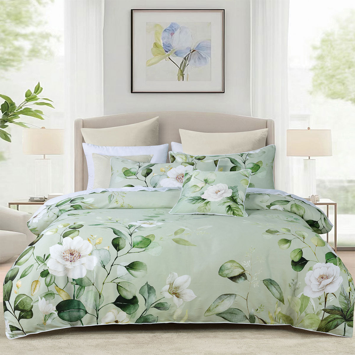 Bianca Salisbury Sage Floral Cotton Sateen Quilt Cover Set King