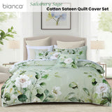 Bianca Salisbury Sage Floral Cotton Sateen Quilt Cover Set Queen - Front View
