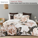 Bianca Somerset White Cotton Sateen Floral Quilt Cover Set Queen - Front View